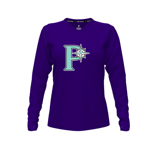 [FTLVCFPP-FYXS-LOGO1] Decker Comfort T-Shirt (Female Youth XS, Purple, V Neck, Logo 1, Long Sleeve)