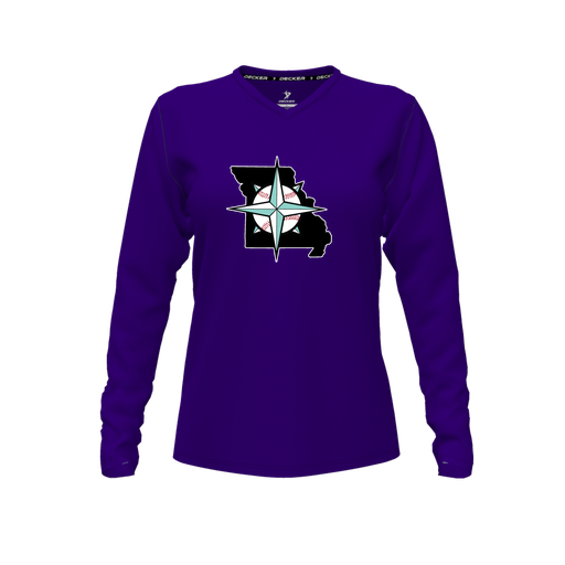 [FTLVCFPP-FYXS-LOGO3] Decker Comfort T-Shirt (Female Youth XS, Purple, V Neck, Logo 3, Long Sleeve)